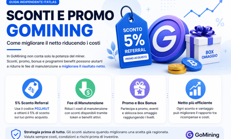 Guida indipendente ItAtlas su sconti e promo GoMining, 5% referral, box omaggio e riduzione fee