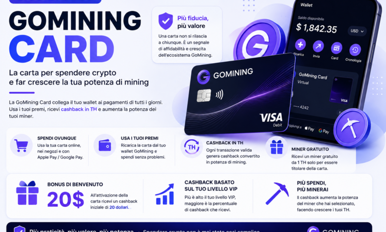 Guida indipendente ItAtlas sulla GoMining Card, cashback in TH, bonus 20 dollari e premi crypto
