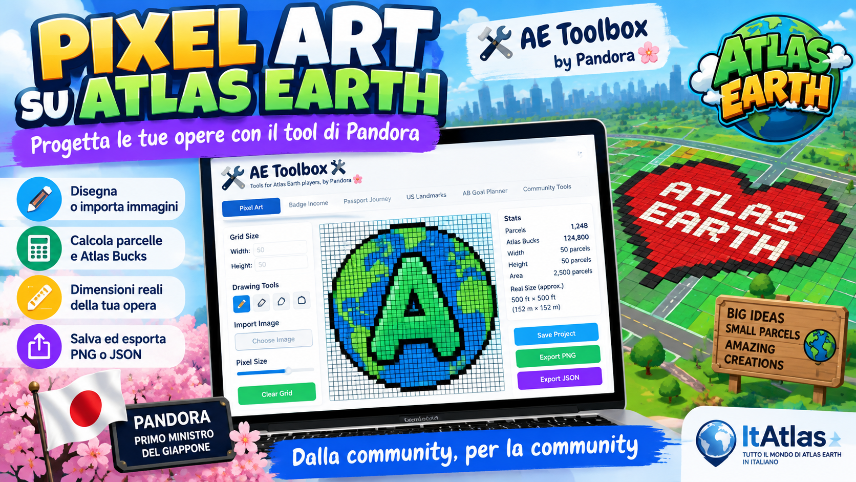 Pixel Art su Atlas Earth: Pandora crea un tool gratuito per progettare le tue opere 689f9ccb 1e81 4214 9498 1c72a989453e